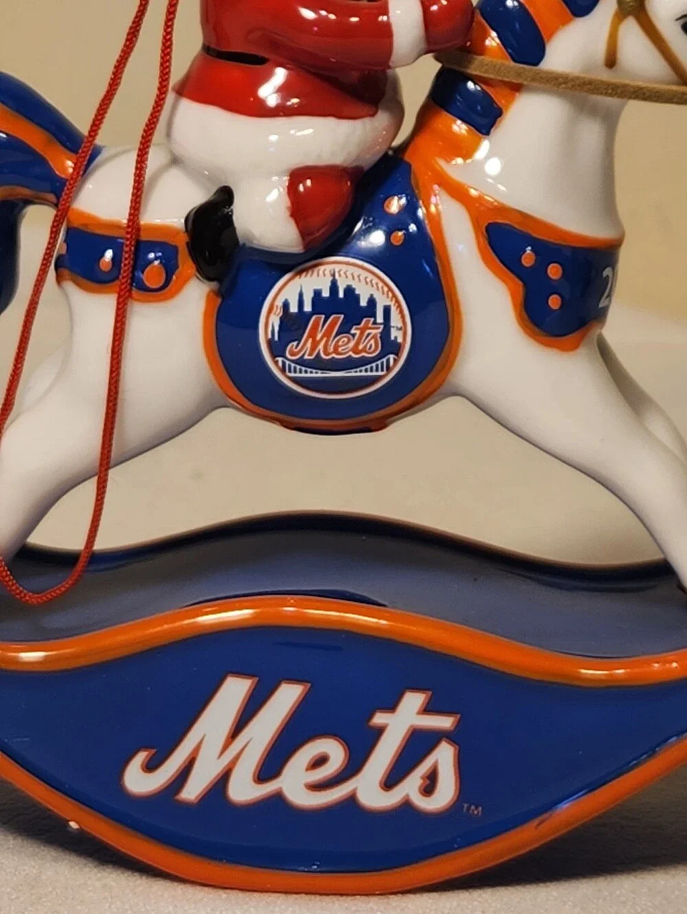 2007 Danbury Mint New York Mets Rocking Horse Santa Christmas Ornament In Box